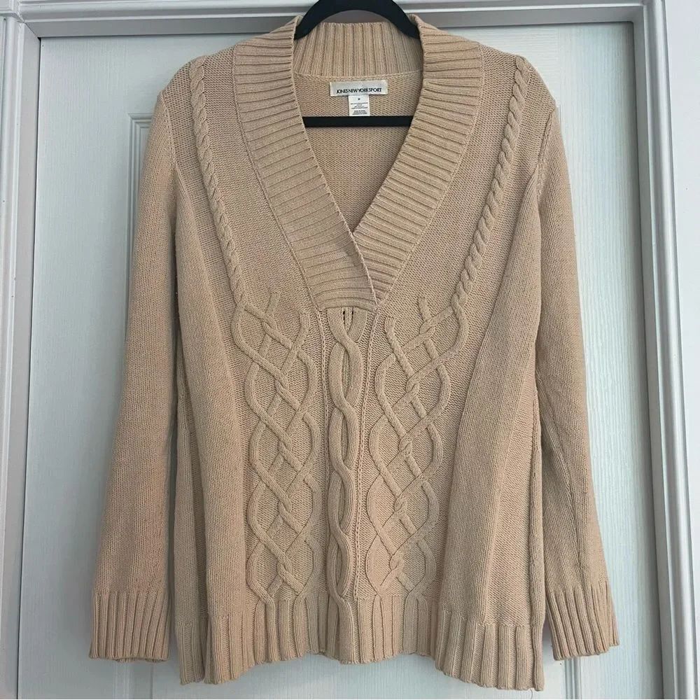 Jones New York Women's Tan Cable Knit Sweater Y2K